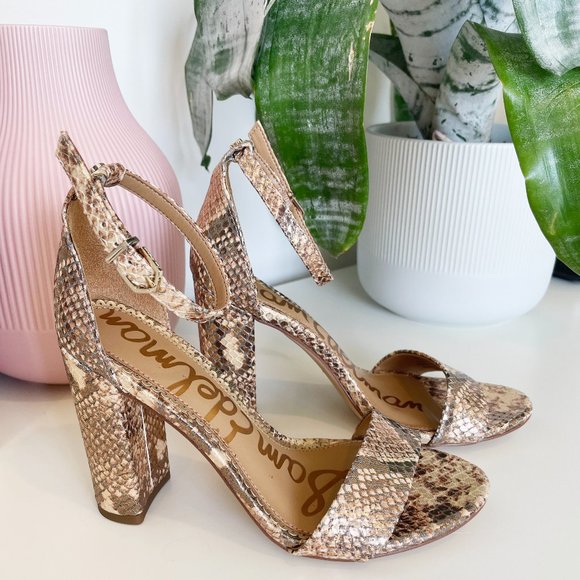 Sam Edelman Shoes - Sam Edelman Yaro Ankle-Strap Snake-Embossed Heels